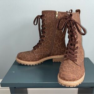 Brown Leopard Print Combat Boots - NWOB